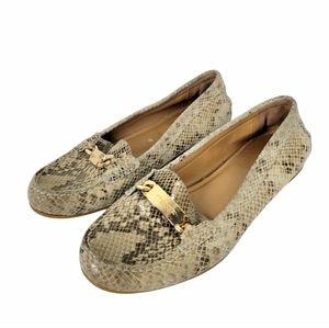 Coach - Gold Buckle Snake Loafers Size: 8.5